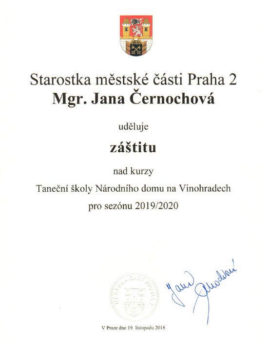 Záštita starostky Prahy 2 Mgr. Černochové